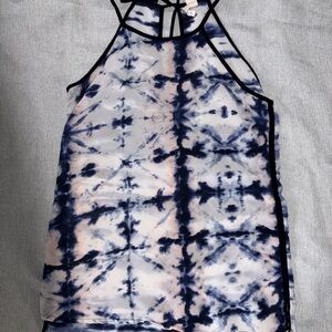 Japna Navy and White Patterned Halter Top